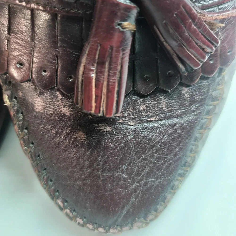 Sandro‎ Moscoloni Mens 10.5 Burgundy Leather Kiltie Tassel Loafers Casual Formal